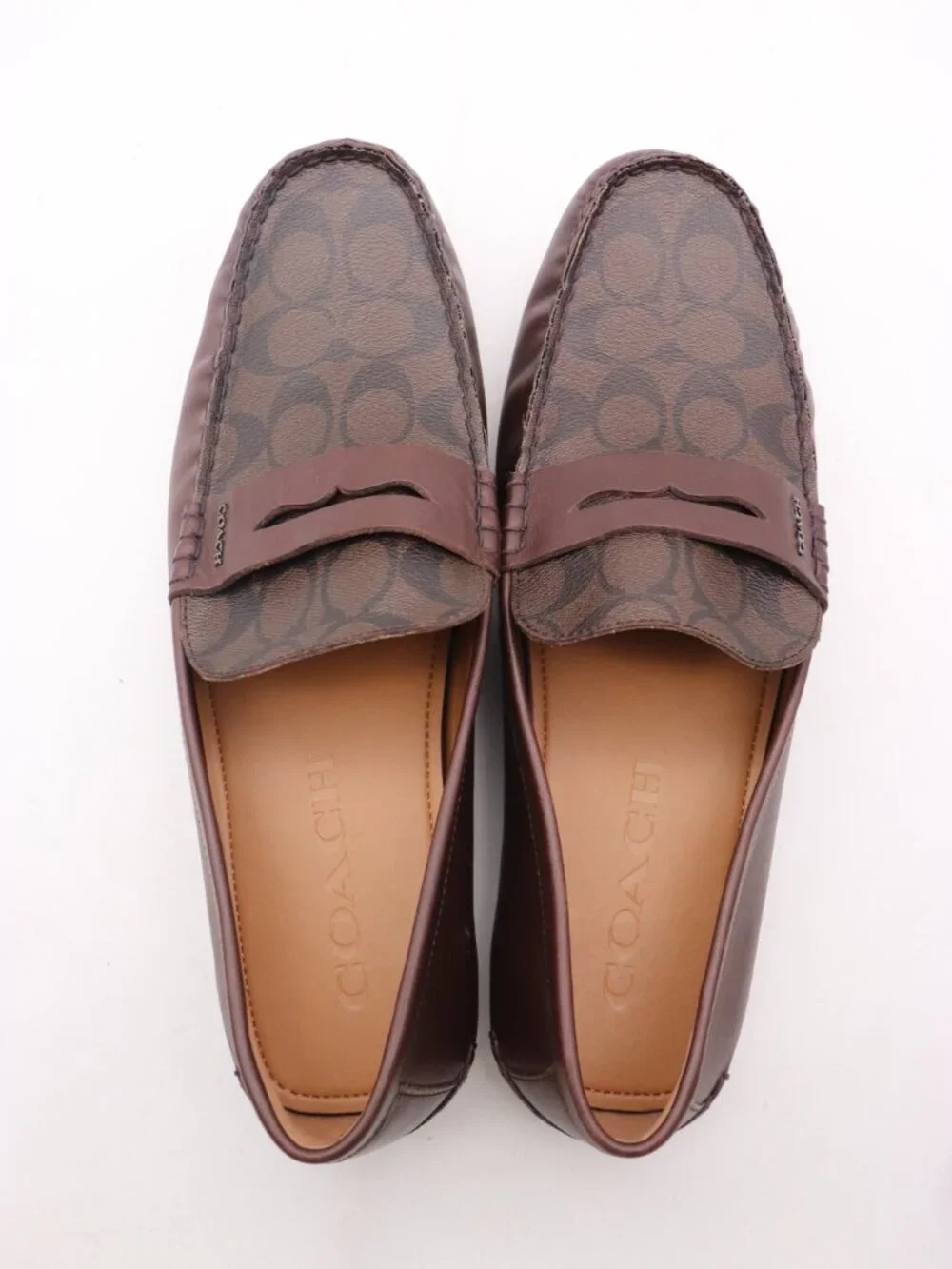 Coach Mott Driver Signature PVC Men's Size 13 D Brown Leather Slip On Loafers